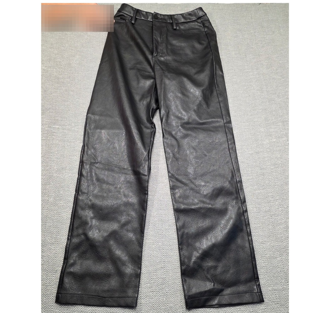 Kendall & Kylie Black Faux Leather High Waisted Straight Leg Pants Medium